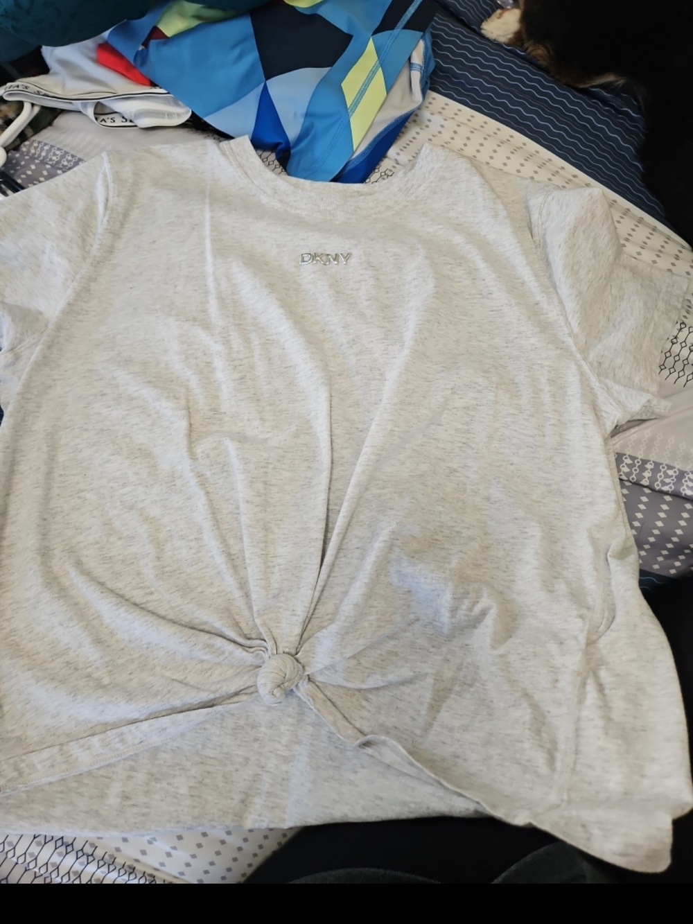 DKNY Light Gray Knot Front Cropped Tee